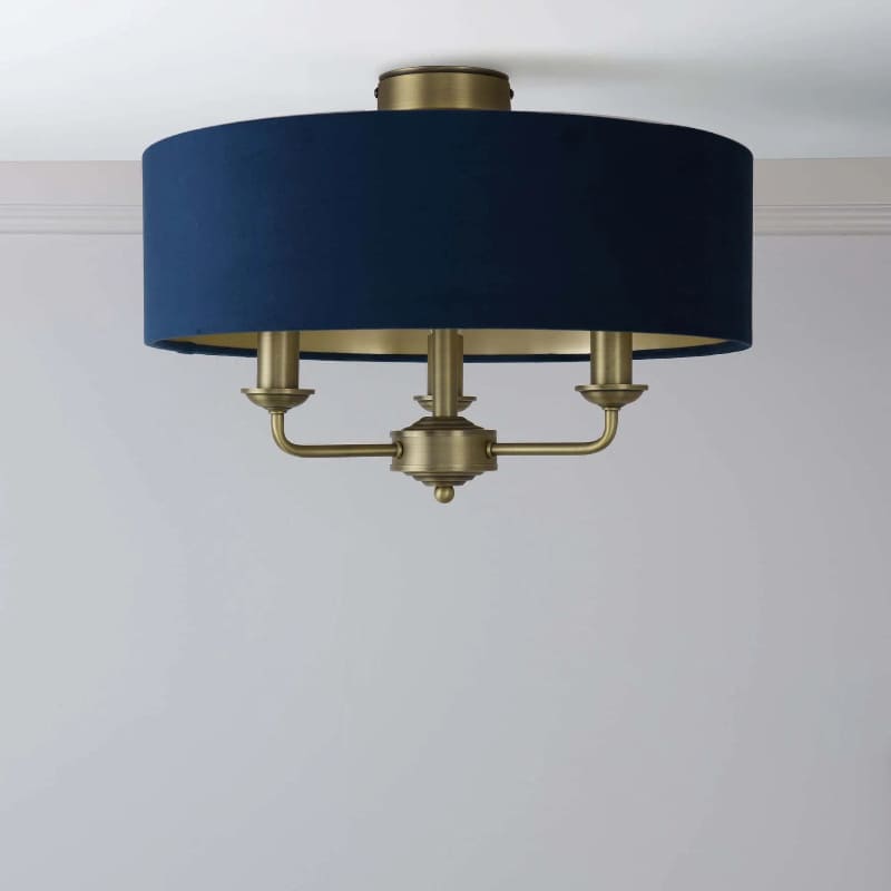 Matt Antique Brass 3 - Light Drum Light- Semi Flush Ceiling Light