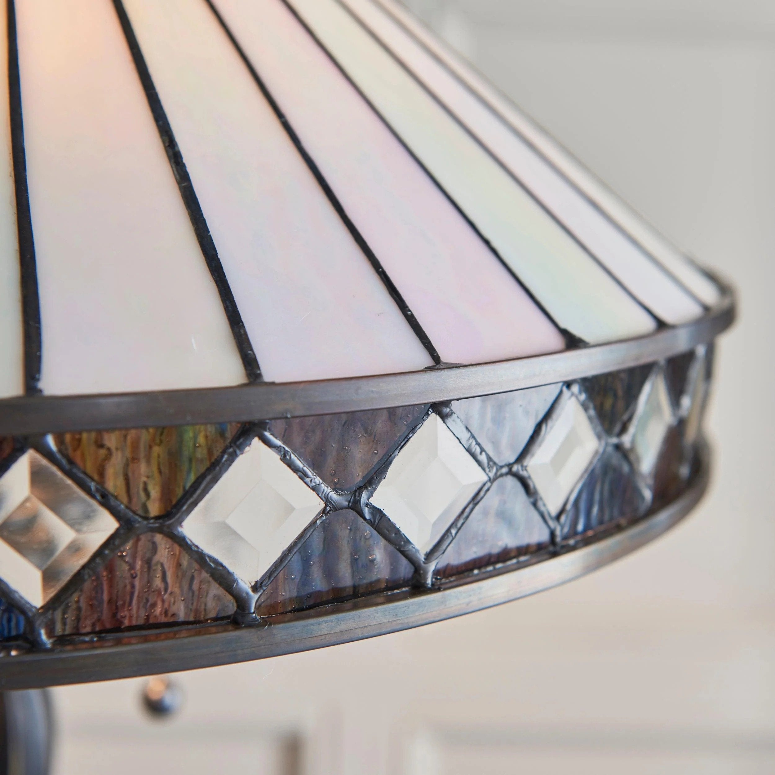 TF Fargo Geometric Tiffany Style Lamp - Amber and Cream Glass Accent Lighting for Bedroom or Study