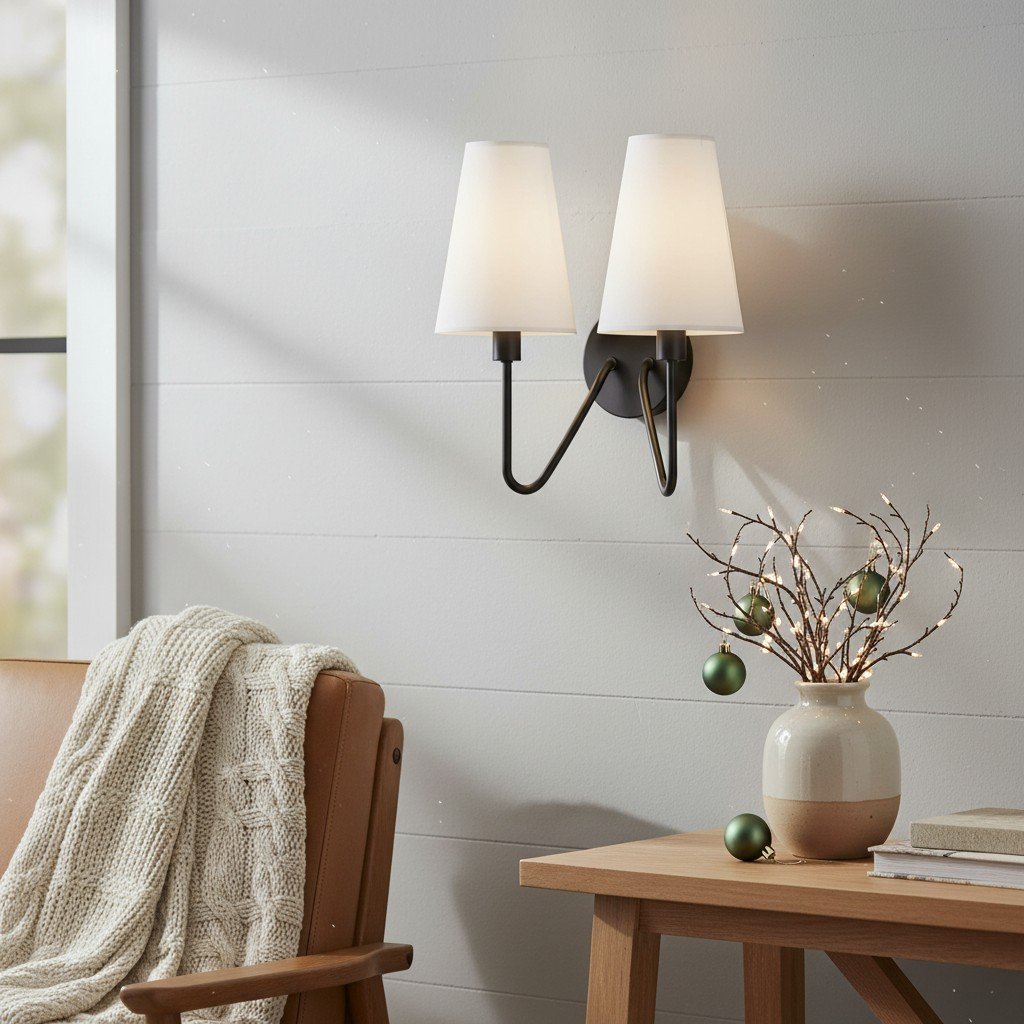 Arcuma Vintage Inspired Metal Wall Sconce - Handcrafted Fabric Shade for Bedroom