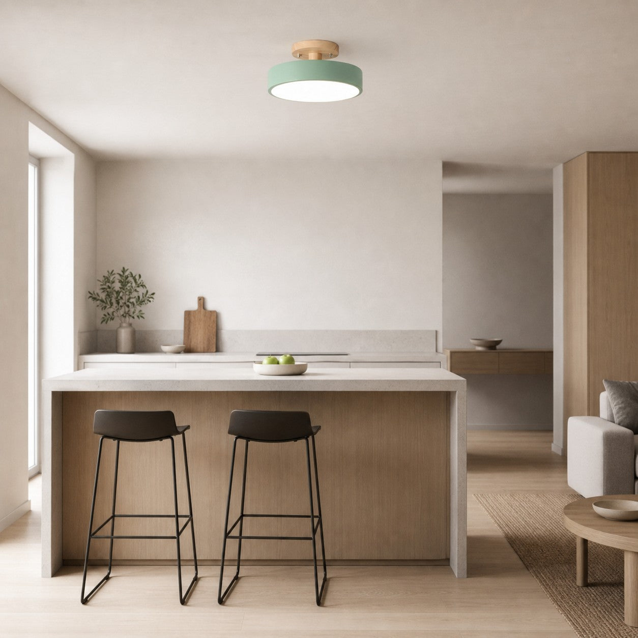 Macaroq Round Ceiling Light – Modern Wood and Acrylic for Bedroom
