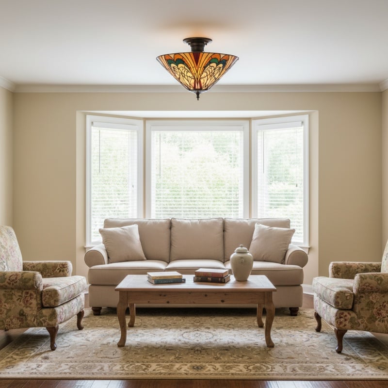 TF Hector Ceiling Light – Handcrafted Stained Glass Design Semi‑Flush or Pendant Fixture for Home