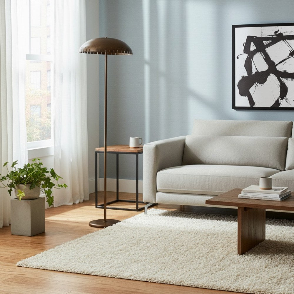 Lustrona Metal Standing Floor Lamp – Modern Half-Dome Shade Accent Light for Home Styling