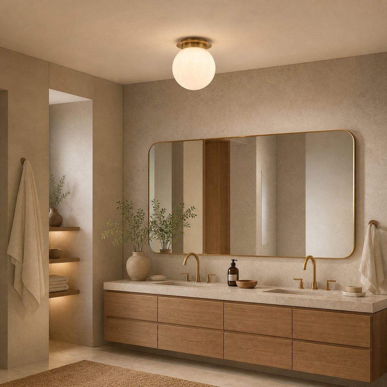 Rivolence Flush Mount Ceiling Fixture - Minimal Globe Brass Lighting