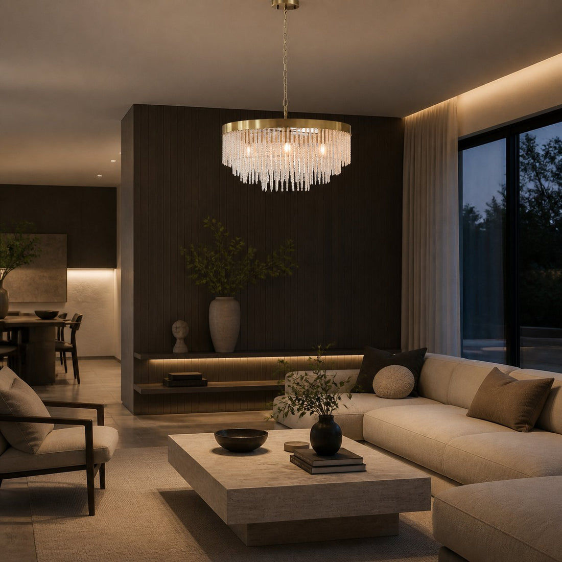 Cavara Multi-Tier Glass Rod Chandelie – Tiered Brass Pendant for Dining and Entry