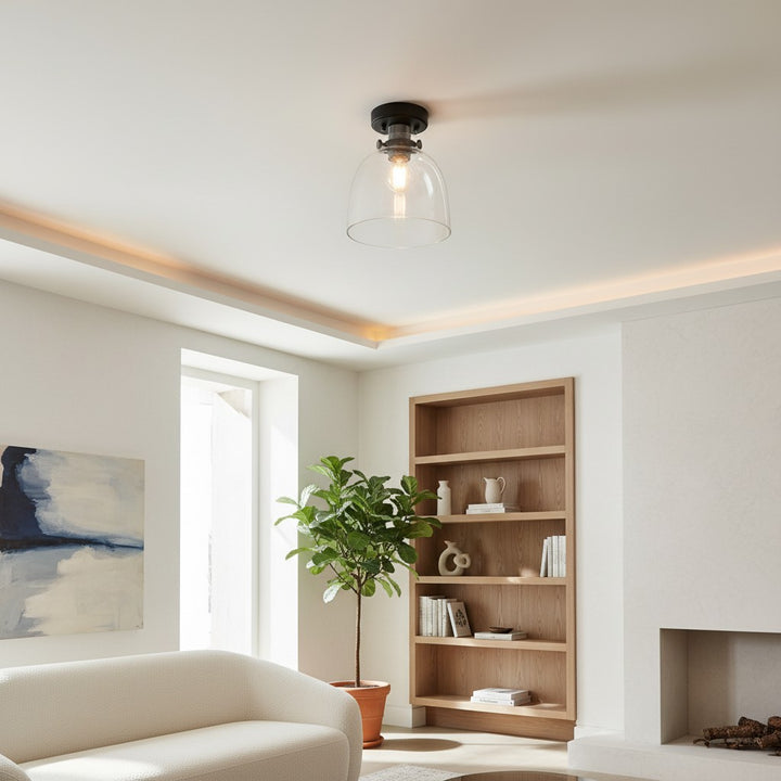 Ravion Knurled Chrome Ceiling Light Industrial Glass Shade - Living Room