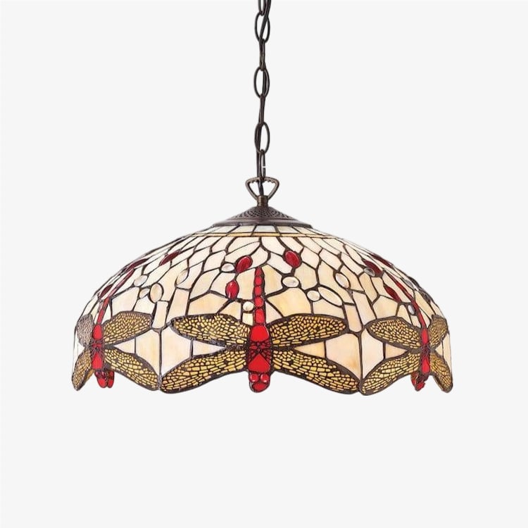 TF Dragonfly Blue Tiffany Pendant Light – Art Nouveau Stained Glass Pendant for Living