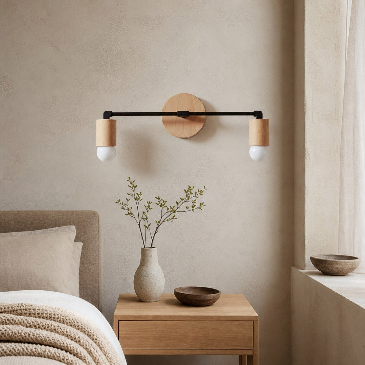 Mobilux Line Wood and Vanity Light - Bohemian Bathroom Lighting Fixture
