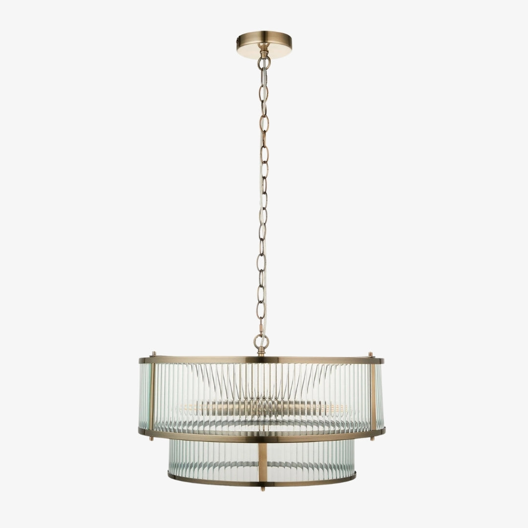 RibGlow Ribbed Glass Pendant Light - Antique Style Pendant Light for Dining Room