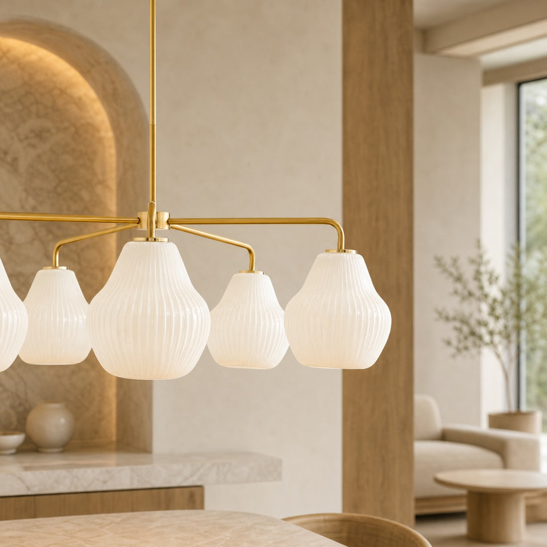 Rivrona 5-Light Chandelier for Entryway - Ribbed Glass Modern Lighting