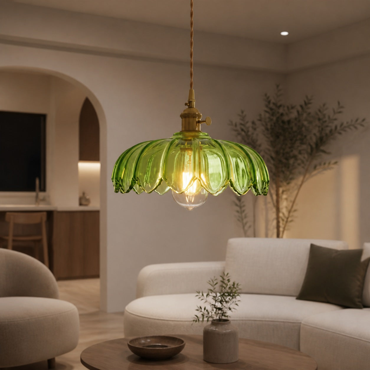 Petalbloom Rustic Tulip Glass Pendant Light – Floral Bud Design Hanging Lamp for Dining Area N58