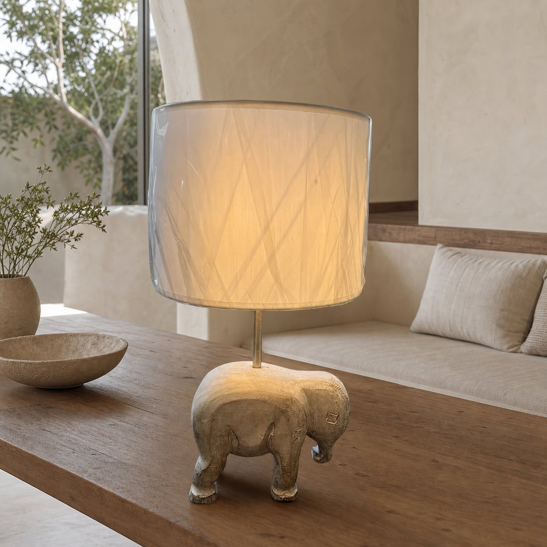 Carved Wood Animal Table Lamp