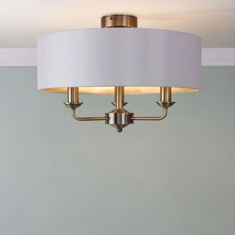 Matt Antique Brass 3 - Light Drum Light- Semi Flush Ceiling Light