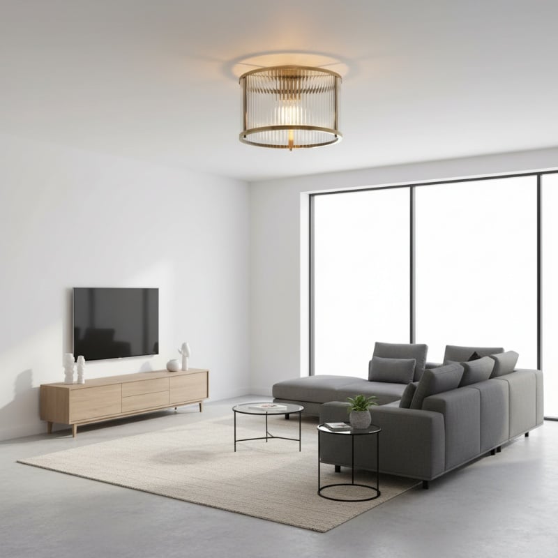 RibGlow Ribbed Glass Flush Ceiling Light – Classic Flush Mount Ceiling Lamp for Living Room or Hallway