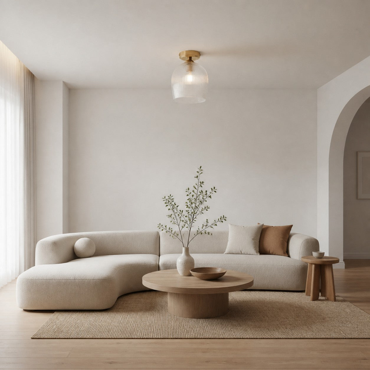 Brazara Dome Ceiling Light - Industrial Ribbed and Clear Glass for Living Room