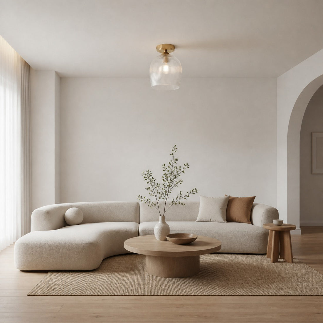 Brazara Dome Ceiling Light - Industrial Ribbed and Clear Glass for Living Room