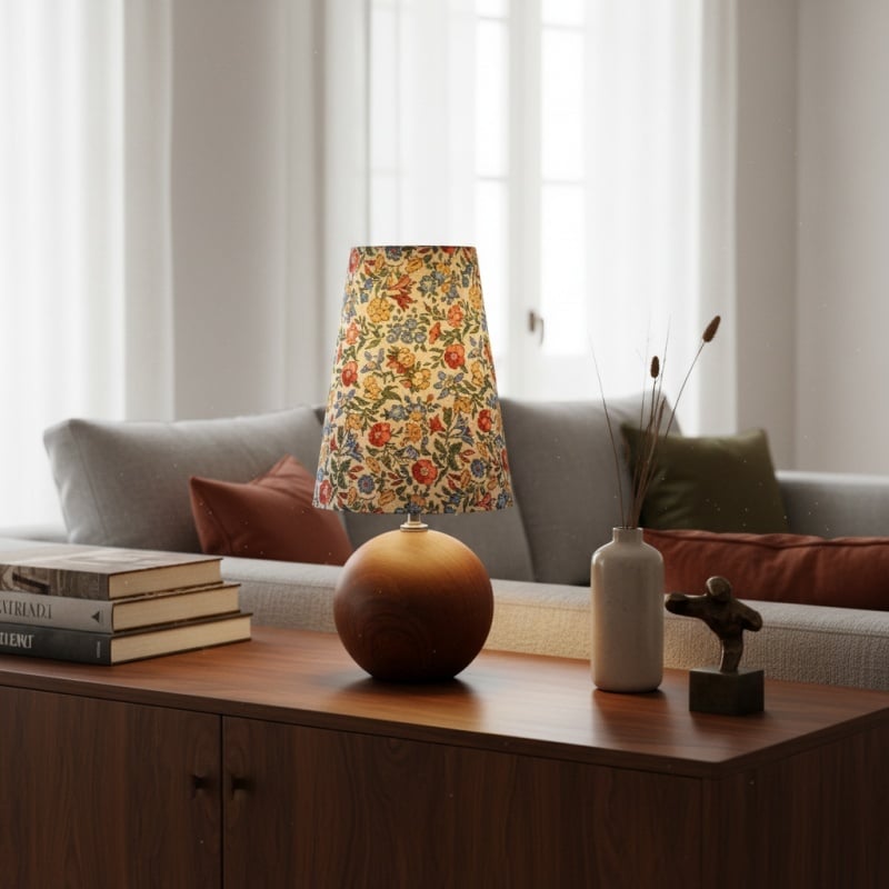 Florence Decorative Floral Table Lamp — Stylish Ambient Light with Wooden Detail for Home