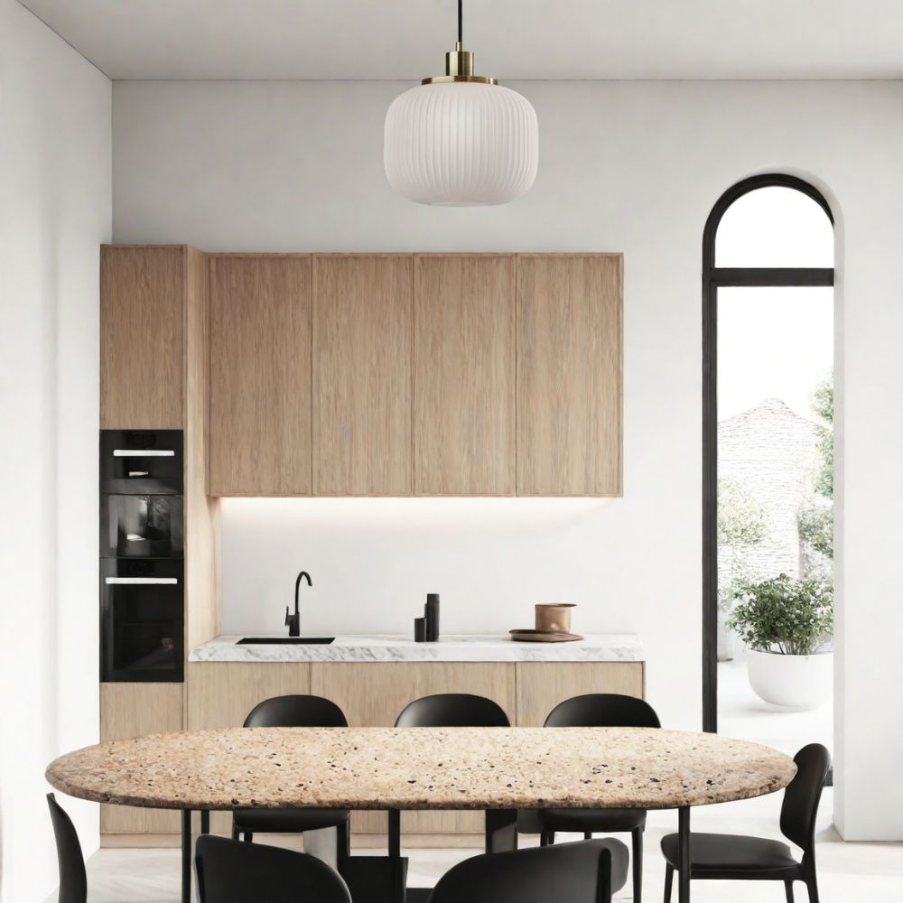 Pelviona Modern Ribbed Glass Pendant - Frosted & Brass Ceiling Light Add Timeless Charm to Your Space