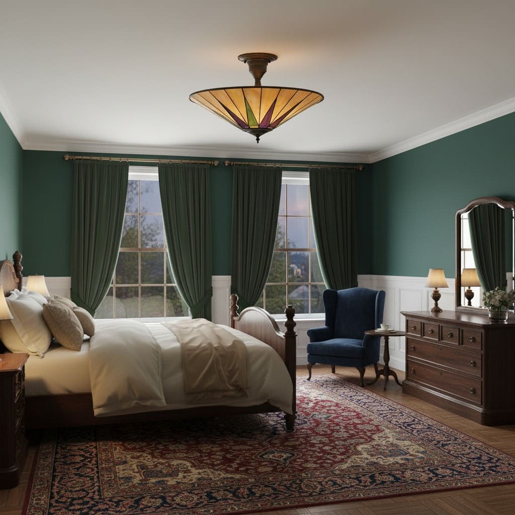 TF Dark Star Tiffany Ceiling Lamp – Stained Glass Star Design for Dining or Hall