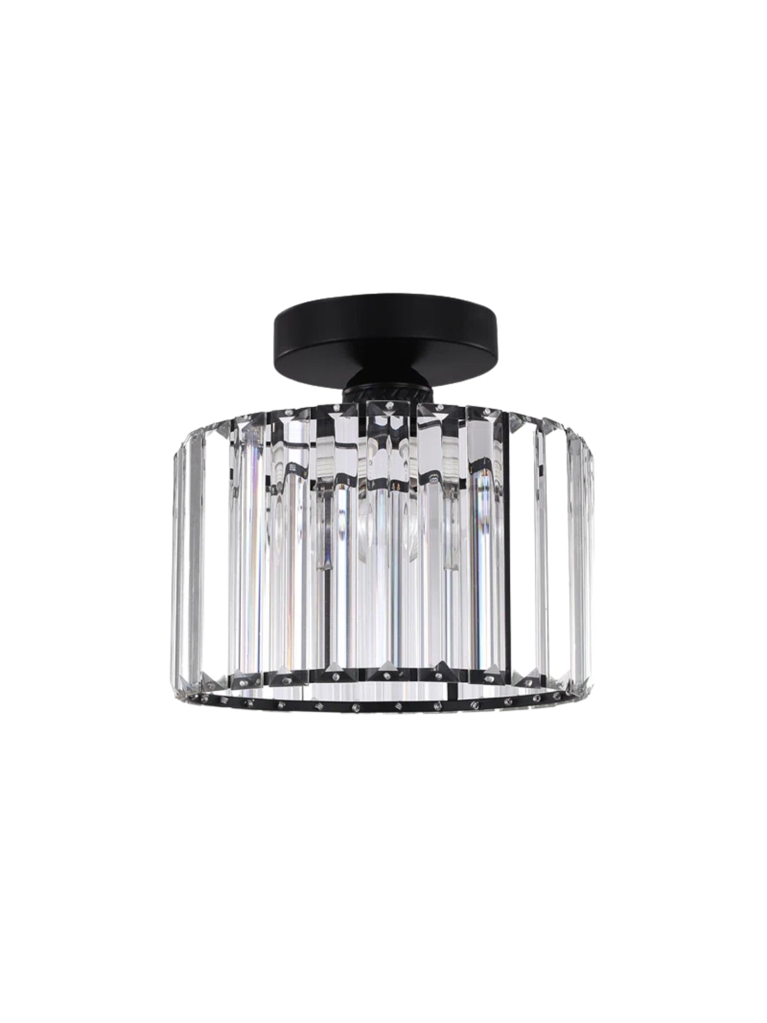 Silver Semi Flush Crystal Ceiling Light - Modern Drum Prismatic Light