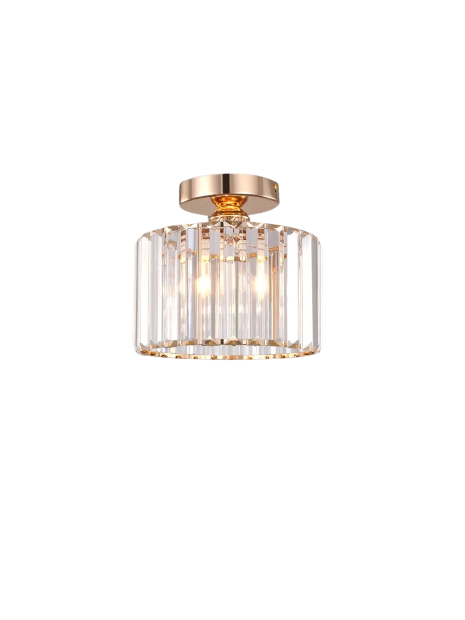 Silver Semi Flush Crystal Ceiling Light - Modern Drum Prismatic Light