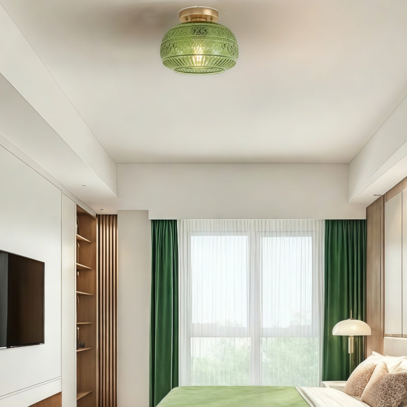 Vintage Glass Semi Flush Mount Ceiling Light with Flora Engraved Pattern