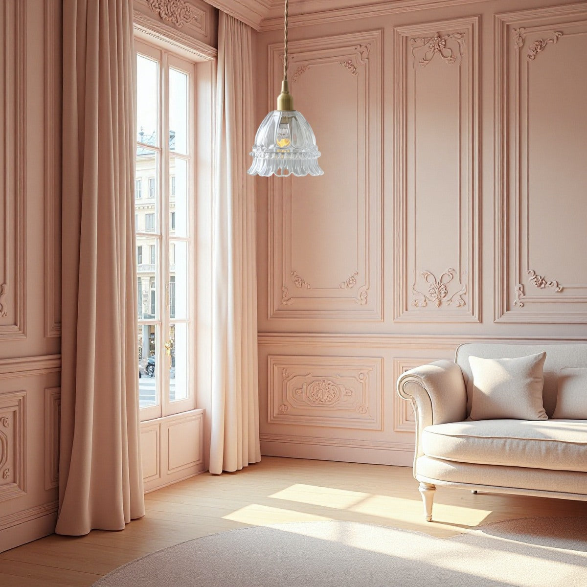 Jellyfish Flower Glass Pendant Light – Walnut & Antique Brass Style