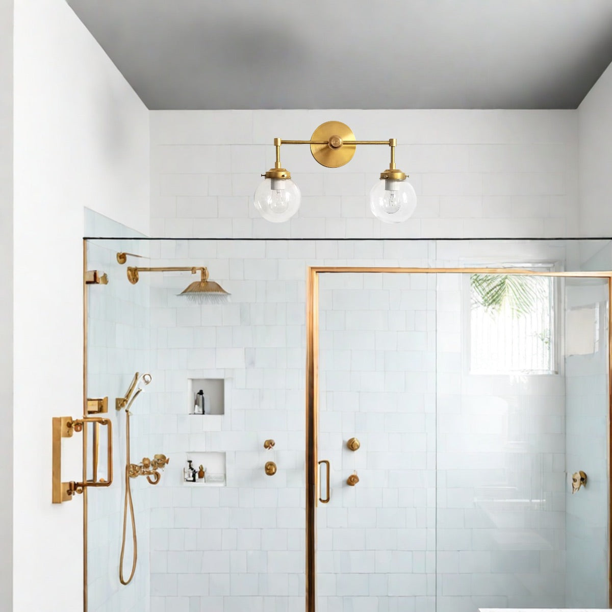 Two-Light Sconce - Double Head Glass Bathroom Wall Light