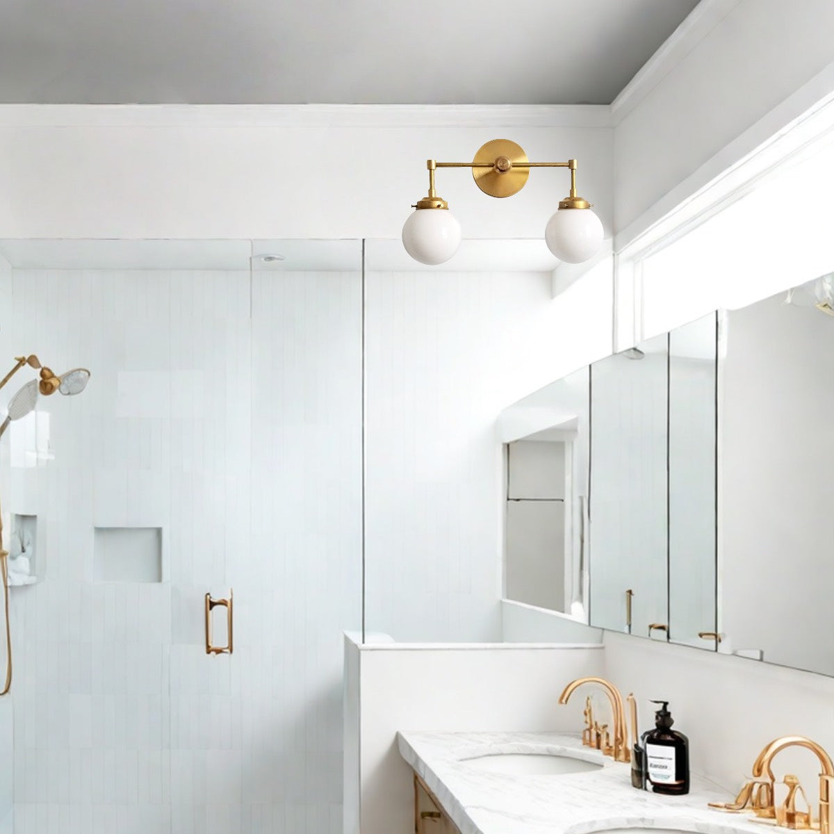 Two-Light Sconce - Double Head Glass Bathroom Wall Light