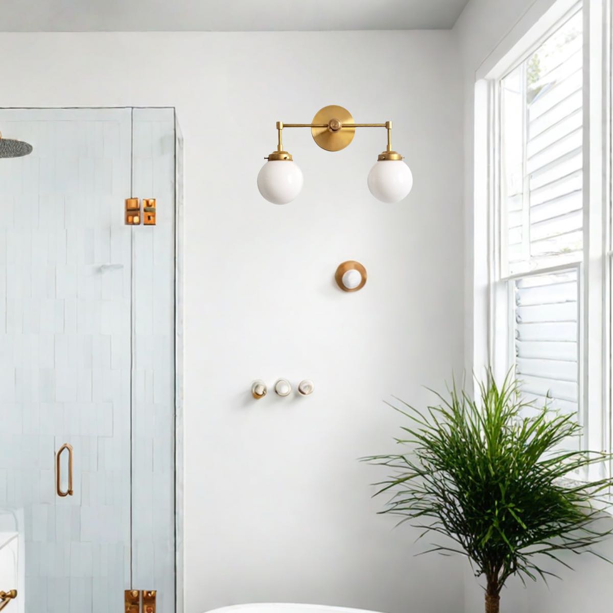 Two-Light Sconce - Double Head Glass Bathroom Wall Light