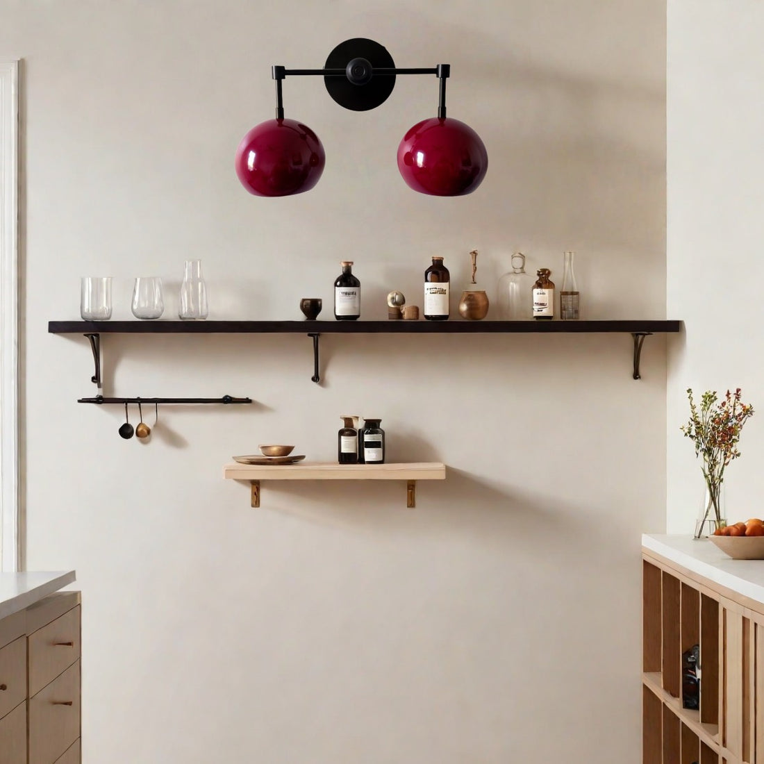 Black Cherry Loa Wall Sconce - Double Bubble Globe-shaped Bath Light