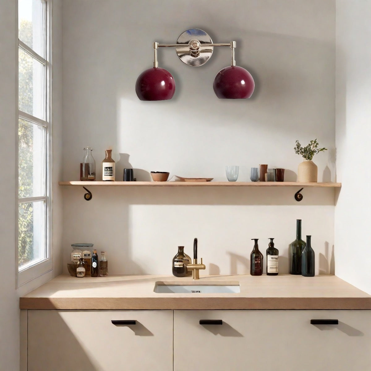 Black Cherry Wall Sconce - Double Bubble Globe-shaped Bath Light