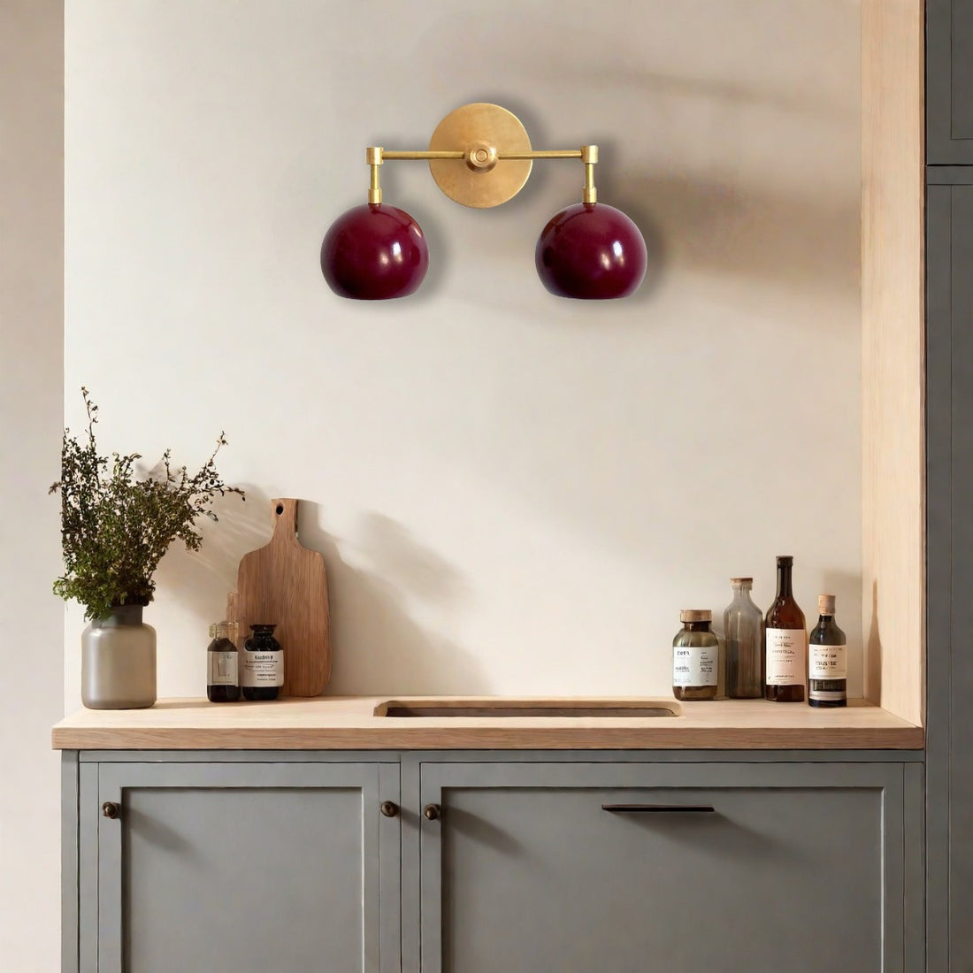 Black Cherry Loa Wall Sconce - Double Bubble Globe-shaped Bath Light