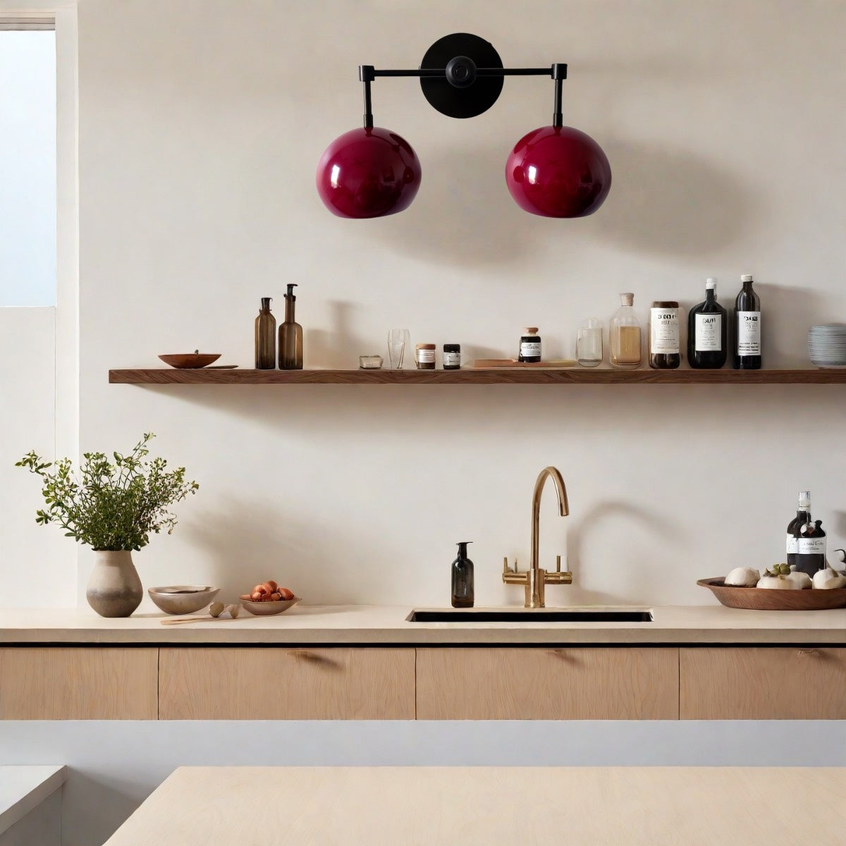 Black Cherry Wall Sconce - Double Bubble Globe-shaped Bath Light