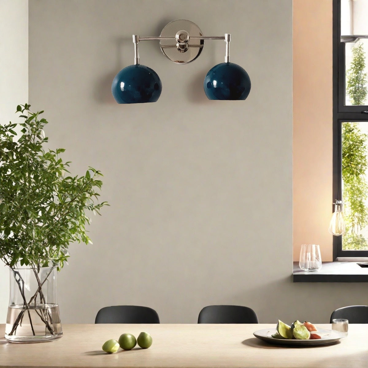 Navy Wall Light - Double Ball Bath Vanity Mirror Wall Sconce