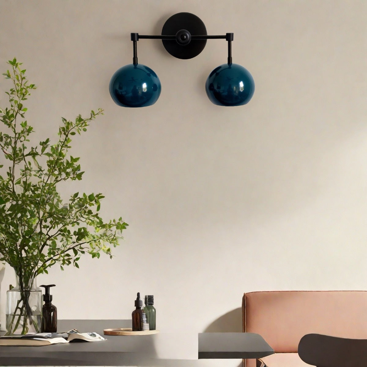 Navy Wall Light - Double Ball Bath Vanity Mirror Wall Sconce