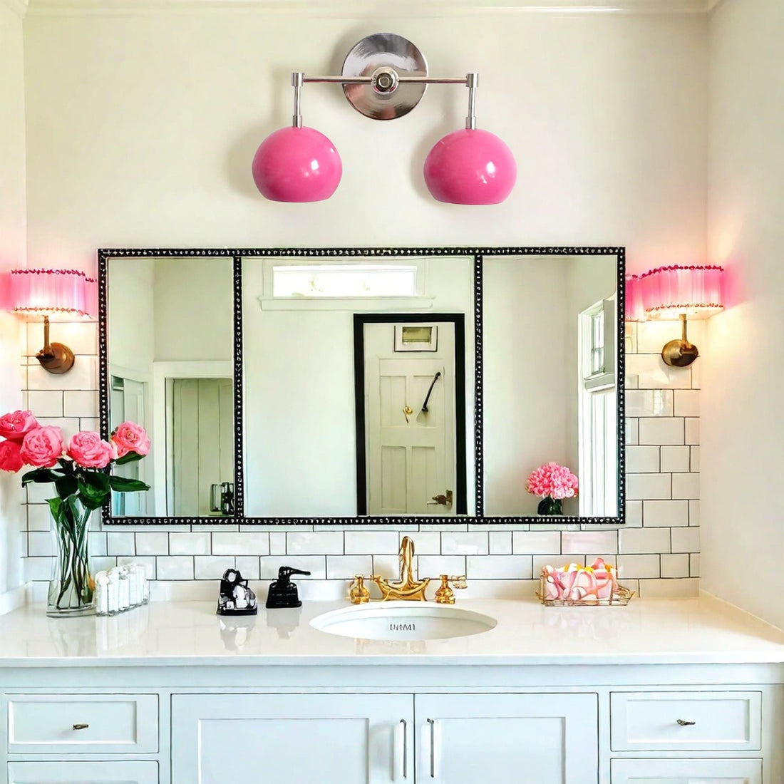 Doll Pink Loa Wall Sconce - Double Head Globe-shaped Bath Wall Light