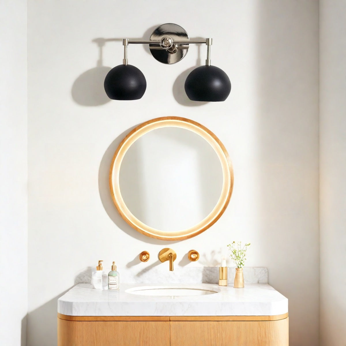 Black Shades Sconce - Double Head Matte Vanity Wall Light For Bedroom