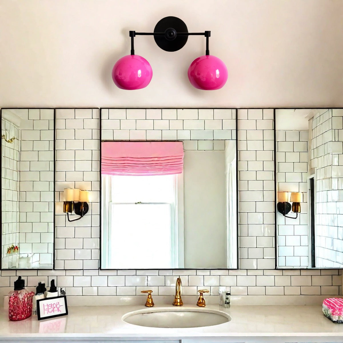 Doll Pink Wall Sconce - Double Head Globe-shaped Bath Wall Light