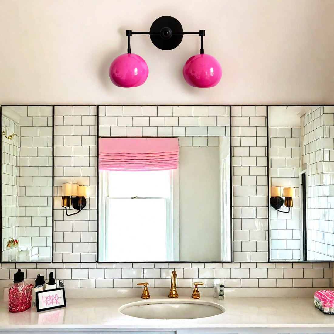 Doll Pink Loa Wall Sconce - Double Head Globe-shaped Bath Wall Light