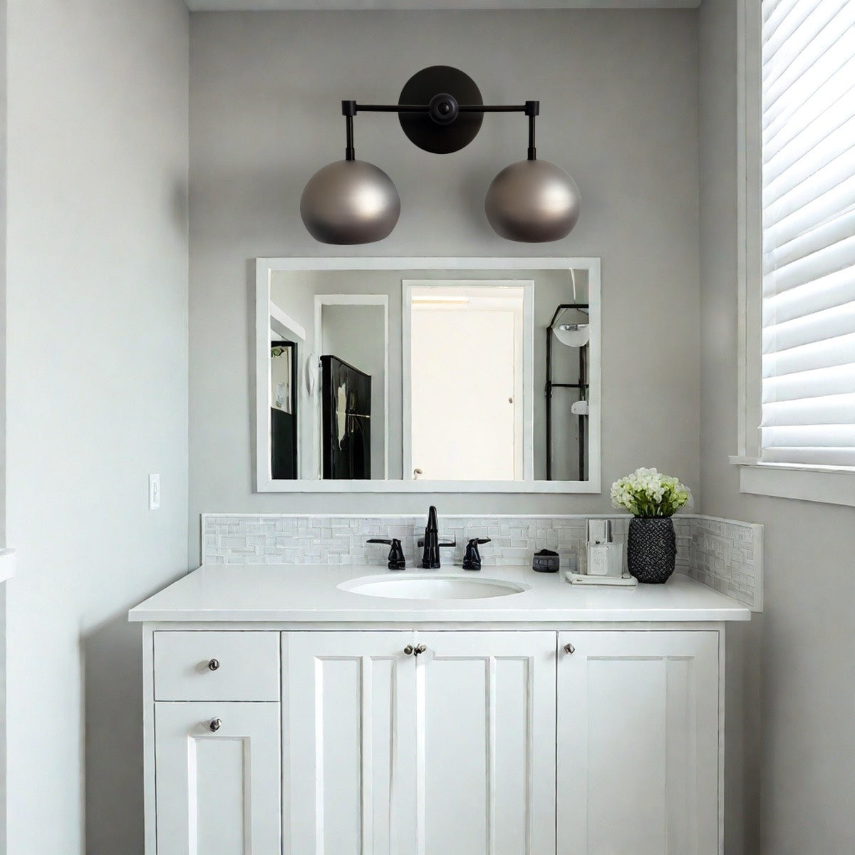 Steel Wall Sconce - Double Head Metal Silver Vanity Bathroom Wall Lamp