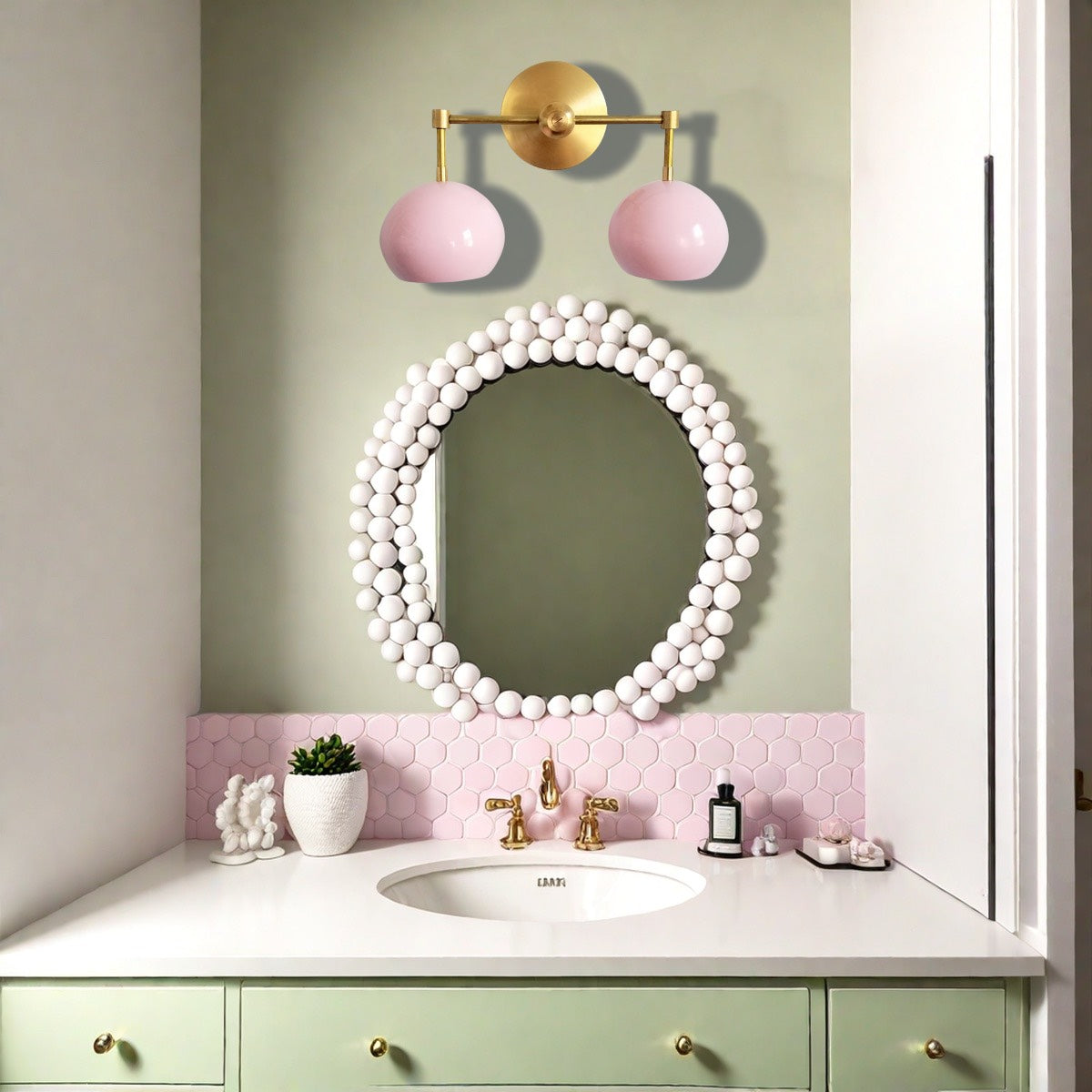 Doll Pink Wall Sconce - Double Head Globe-shaped Bath Wall Light