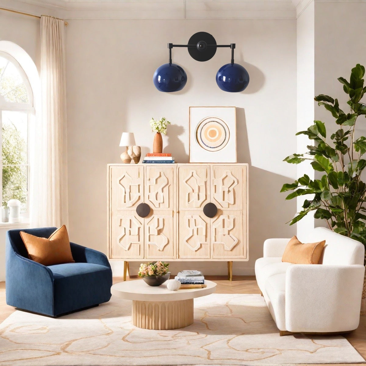 Navy Wall Light - Double Ball Bath Vanity Mirror Wall Sconce