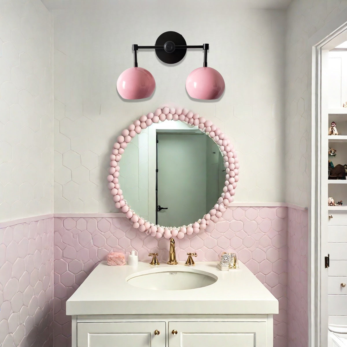 Doll Pink Wall Sconce - Double Head Globe-shaped Bath Wall Light