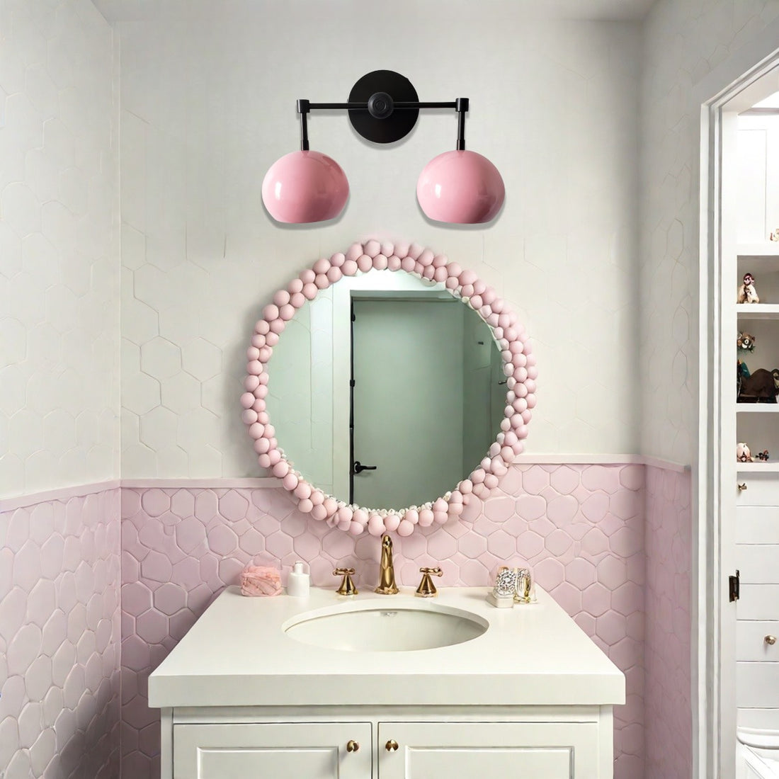 Doll Pink Loa Wall Sconce - Double Head Globe-shaped Bath Wall Light