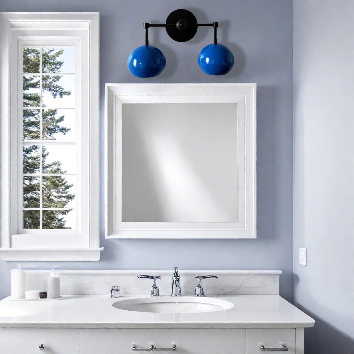 Navy Wall Light - Double Ball Bath Vanity Mirror Wall Sconce
