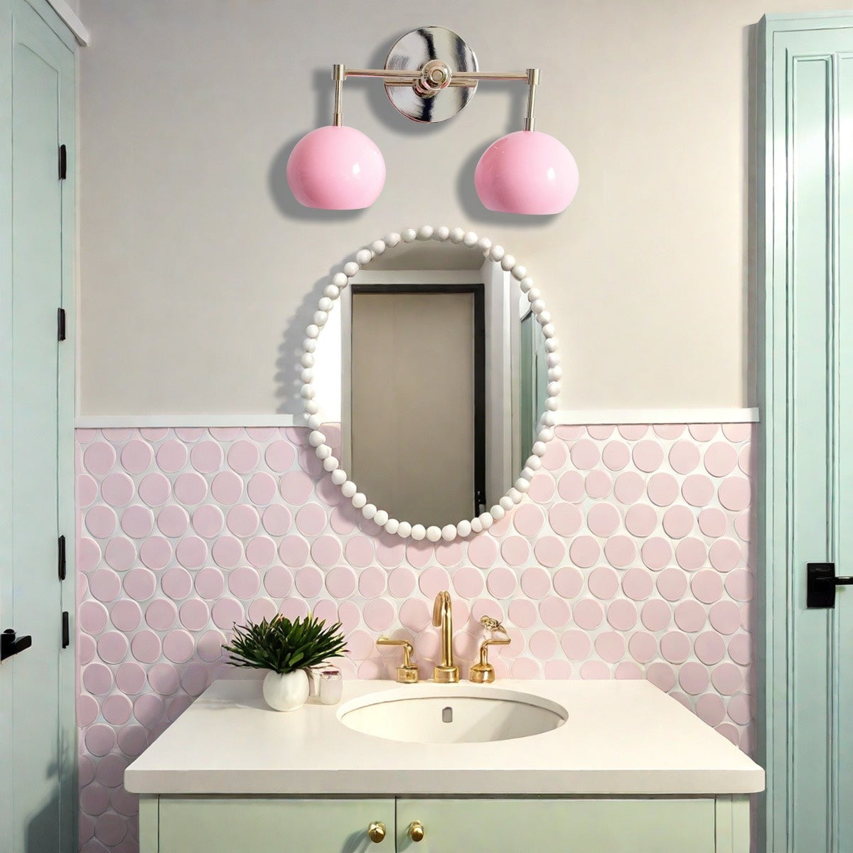 Doll Pink Wall Sconce - Double Head Globe-shaped Bath Wall Light