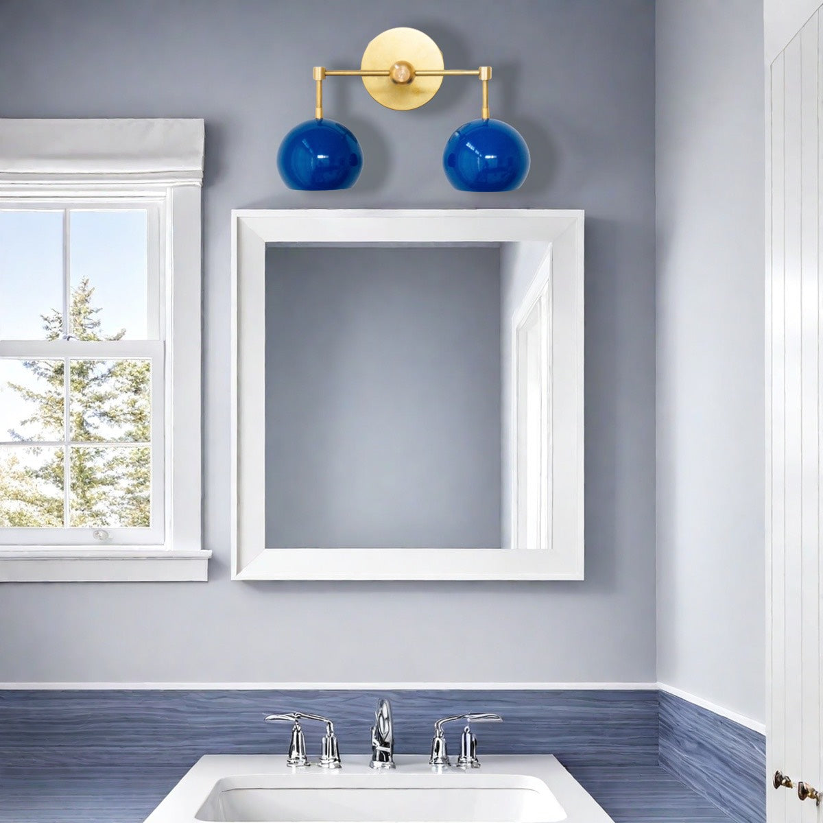Navy Wall Light - Double Ball Bath Vanity Mirror Wall Sconce