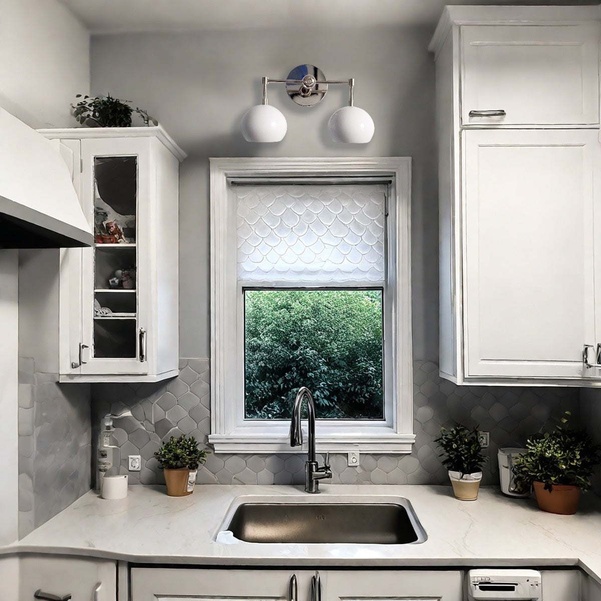 White Shades Wall Sconce - Double Head Vanity Bathroom Light