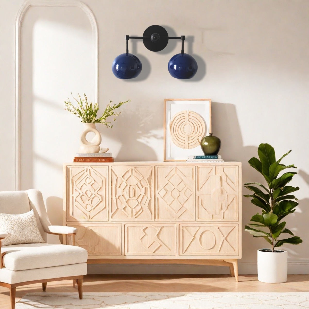 Navy Wall Light - Double Ball Bath Vanity Mirror Wall Sconce