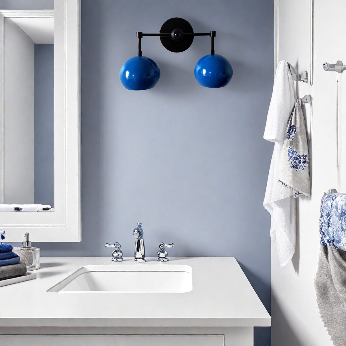 Navy Wall Light - Double Ball Bath Vanity Mirror Wall Sconce